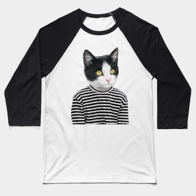 Cute Punk Black and White Cat Baseball T-Shirt by DarkMaskedCats